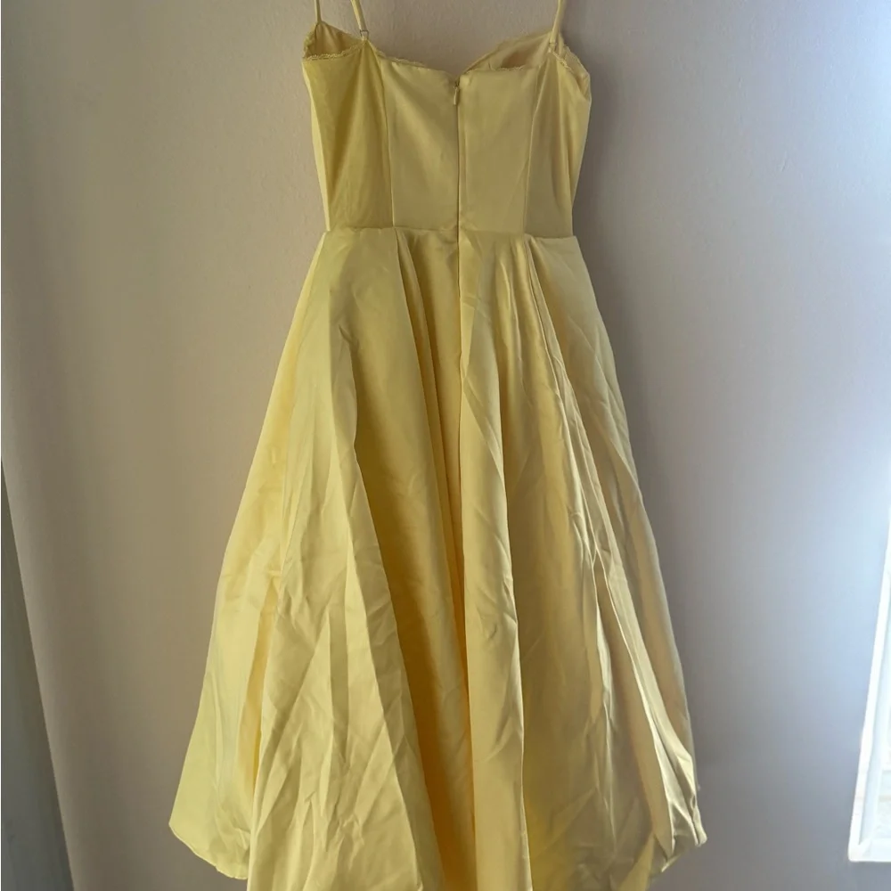 MADEMOISELLE Sunshine Yellow Satin Tulle Midi Dress - Picture 4 of 5